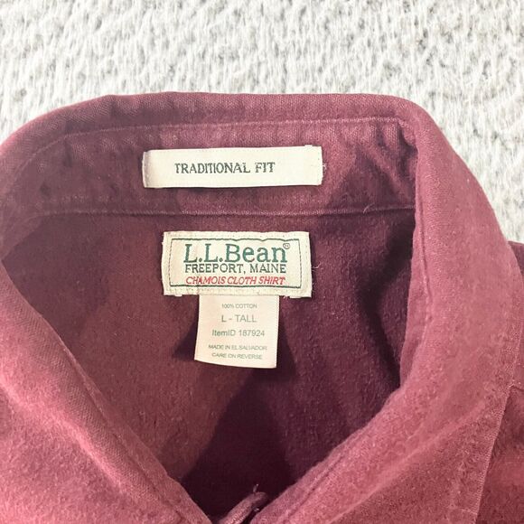 LL Bean Shirt Mens Large‎ Tall Red Chamois Flannel Heavy Weight Pockets Outdoors - Picture 2 of 5